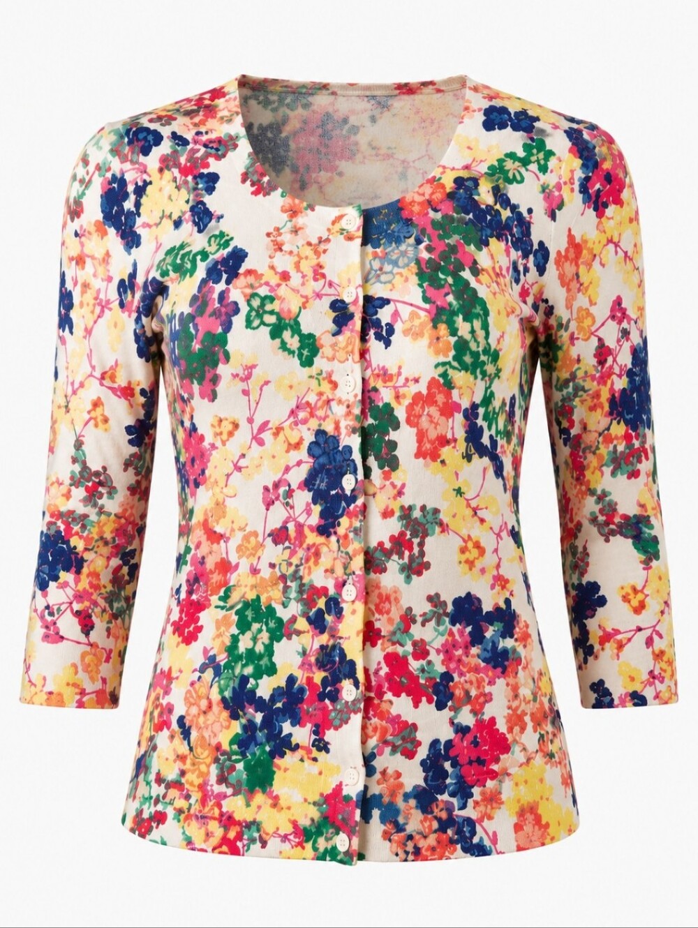 Talbots Floral Print Cotton Cardigan 3/4 Sleeve Button Front Sweater Size S